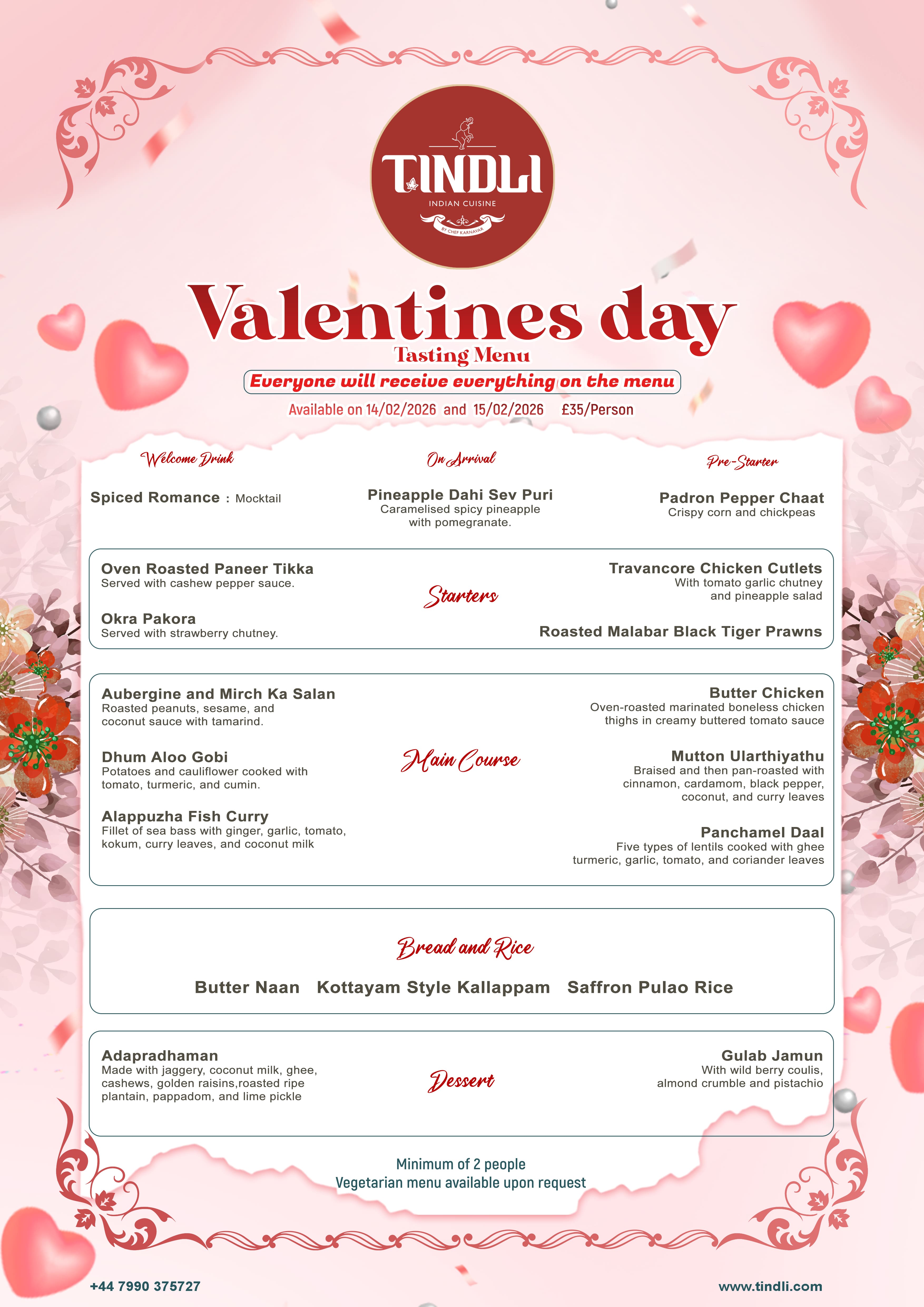 Traditional Indian menu London